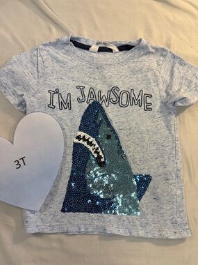 H&M - Light Blue short sleeve 'I'm Jawsome' Shark Tee with sequin details